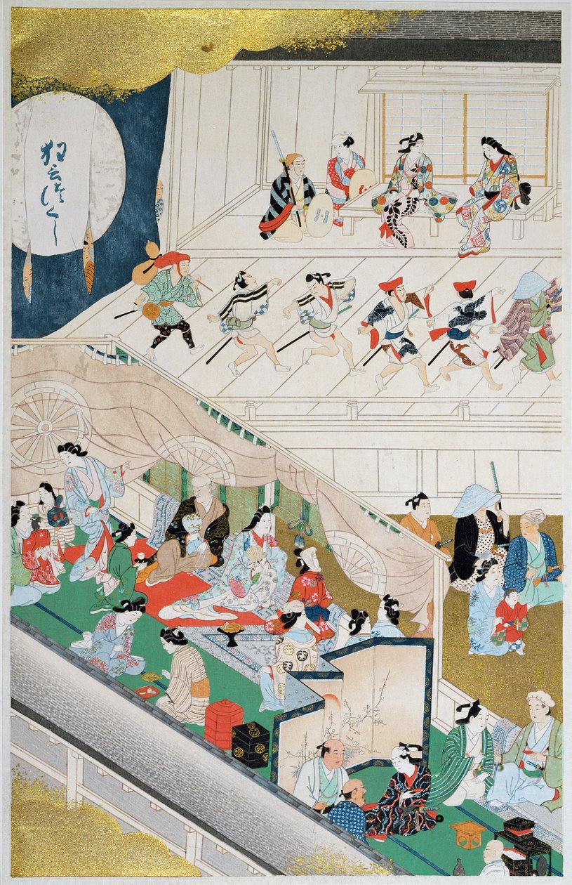 Scene af japansk populært teater under Genroku-perioden (1688-1704), illustration fra 