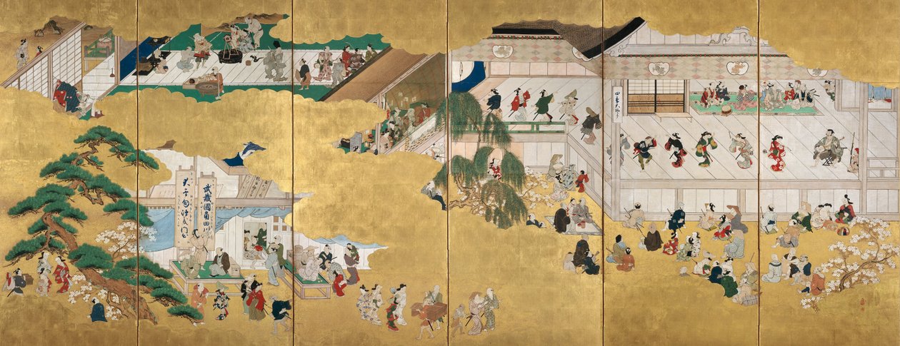 Scener fra Nakamura Kabuki -teatret af Hishikawa Moronobu