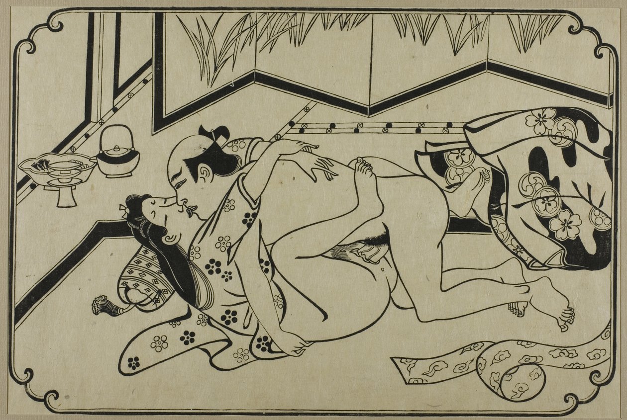 Et ark fra et shunga-album af Hishikawa Moronobu