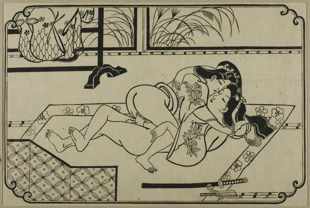 Et ark fra et shunga-album af Hishikawa Moronobu