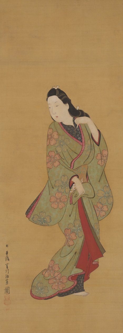 Skønhed, der drejer hendes hoved af Hishikawa Moronobu