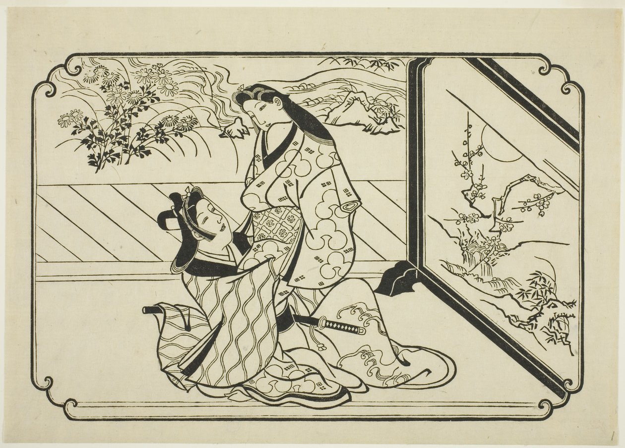 Bag skærmen af Hishikawa Moronobu