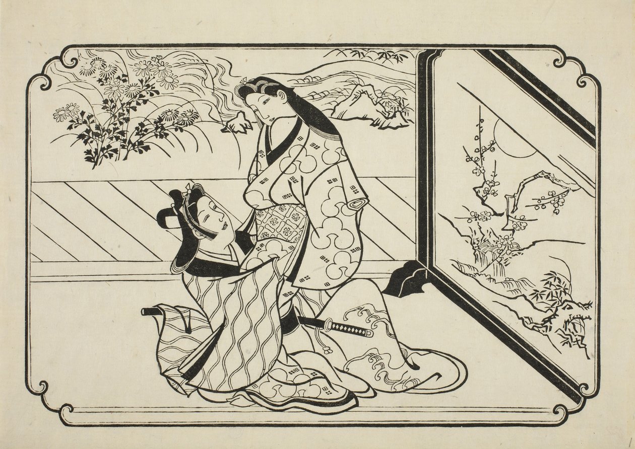 Bag skærmen, ca. 1673-81 af Hishikawa Moronobu