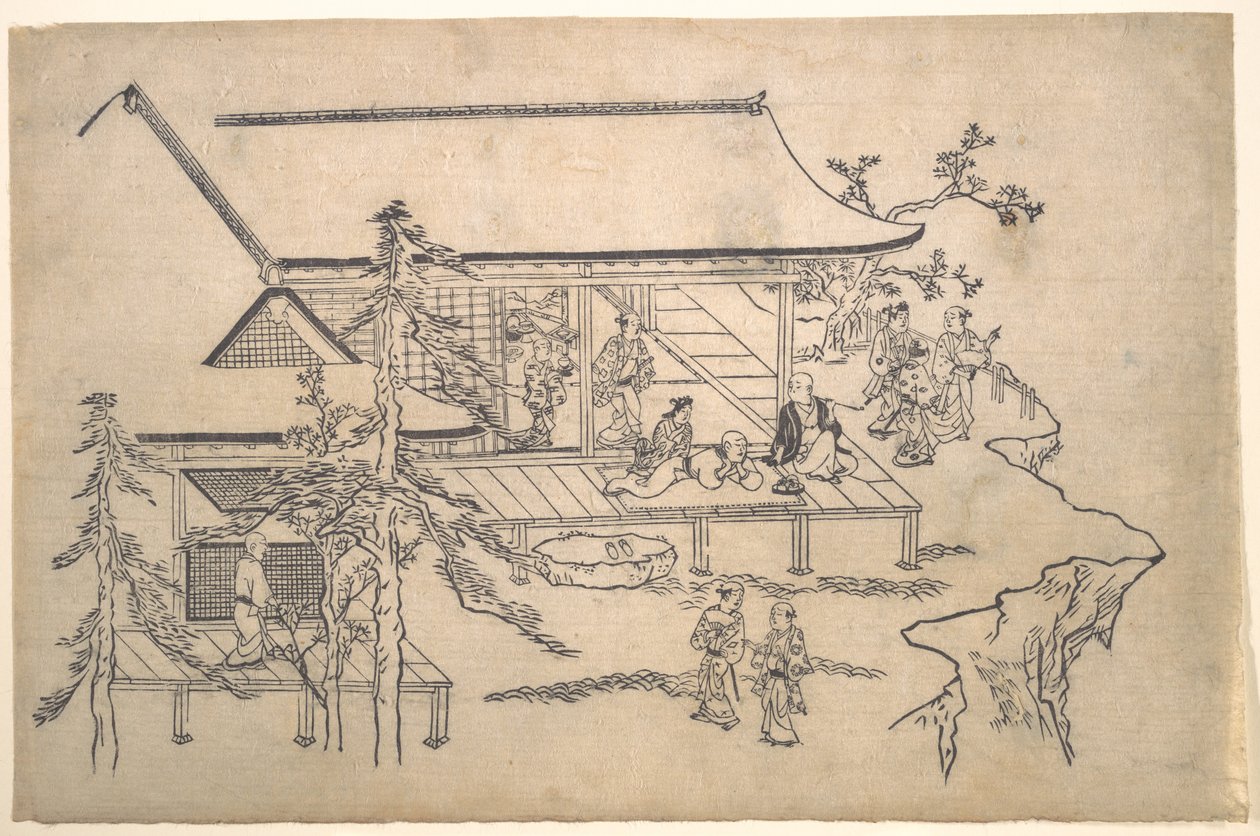Scene med blomsterbesøg af Hishikawa Moronobu
