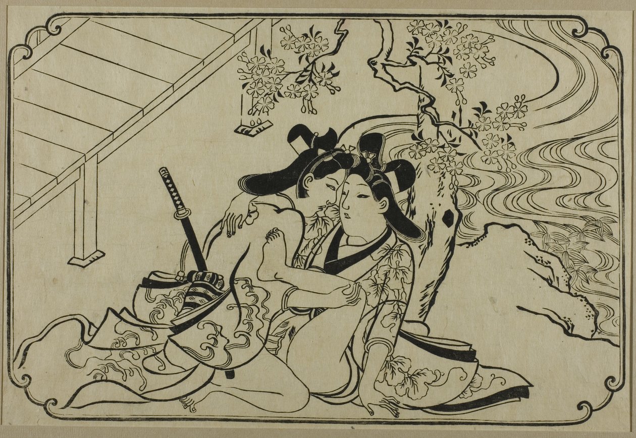 Lovers in the Garden, fra en serie uden titel af erotiske tryk af Hishikawa Moronobu