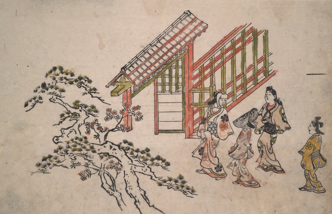 Tæt på New Yoshiwara Gate af Hishikawa Moronobu