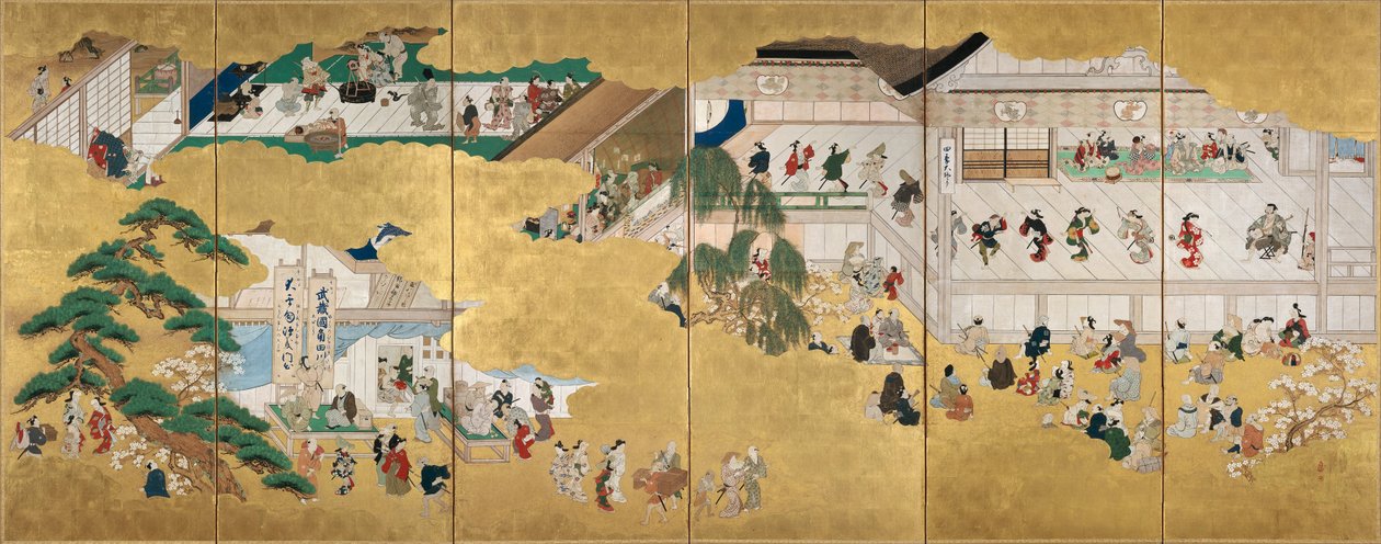 Scener fra Nakamura Kabuki-teatret af Hishikawa Moronobu