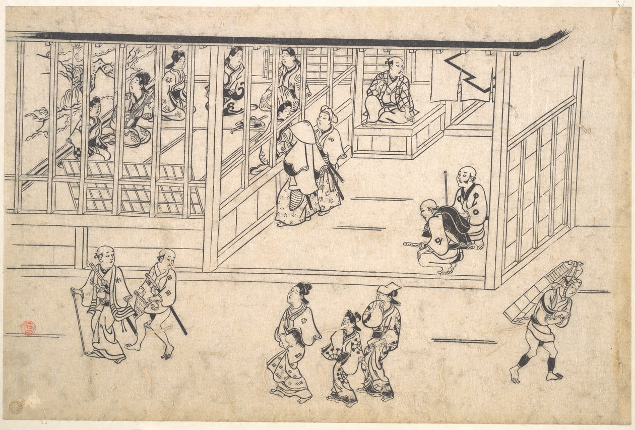 Gadescene i Yoshiwara af Hishikawa Moronobu
