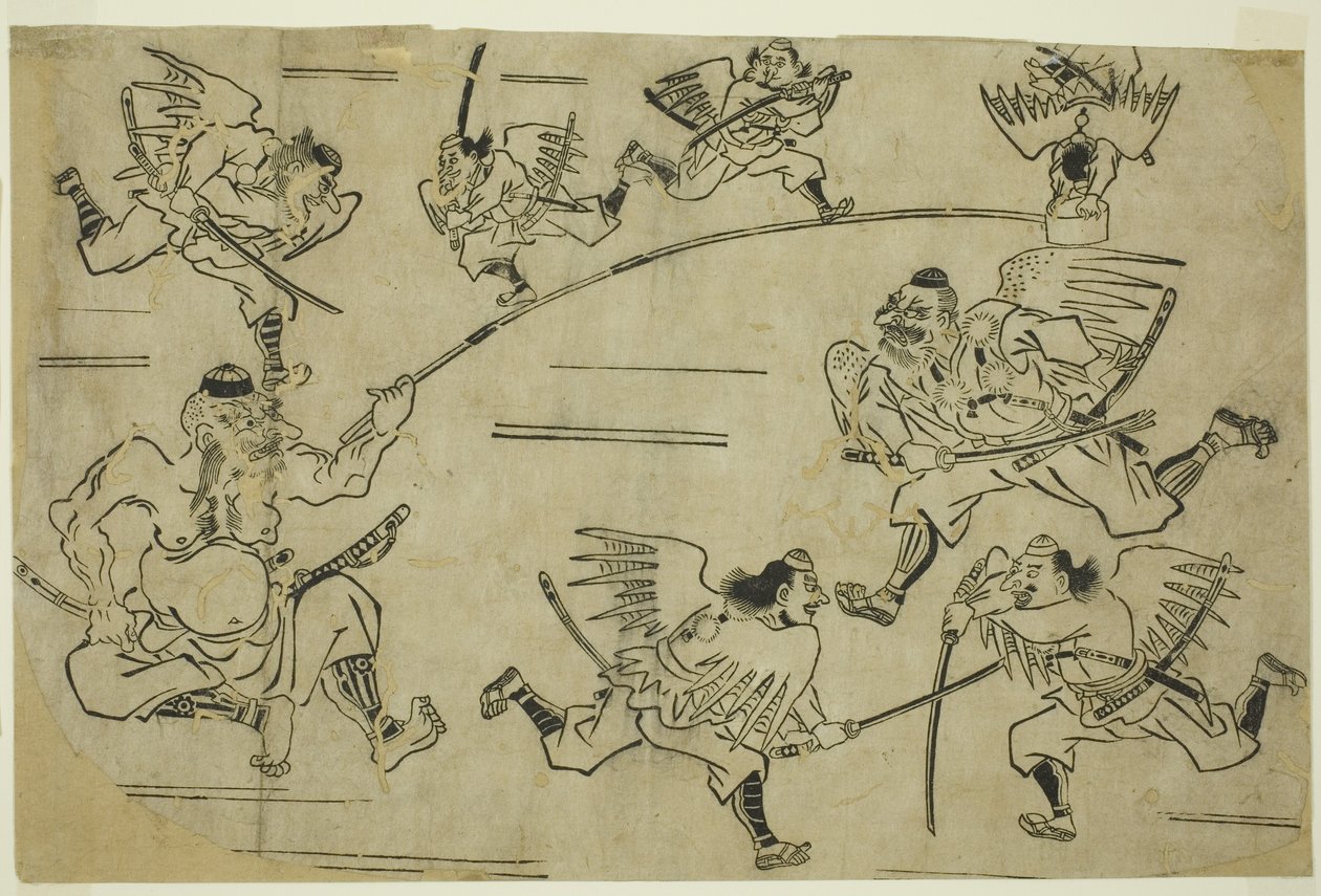 Tengu-kongen træner sine elever, ca. 1690 af Hishikawa Moronobu