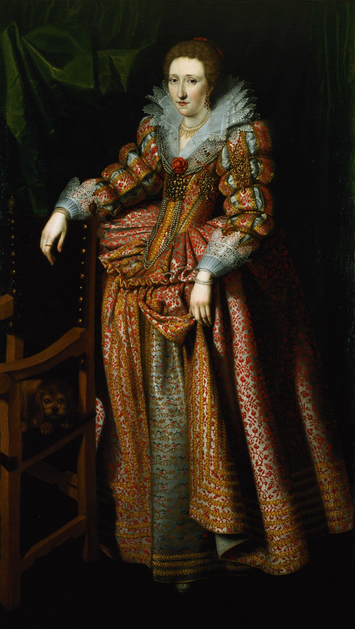 Portræt af en dame, der siges at være fra Coudenhouve-familien i Flandern, ca. 1610-20 (par af 121431) af Hispano Flemish School