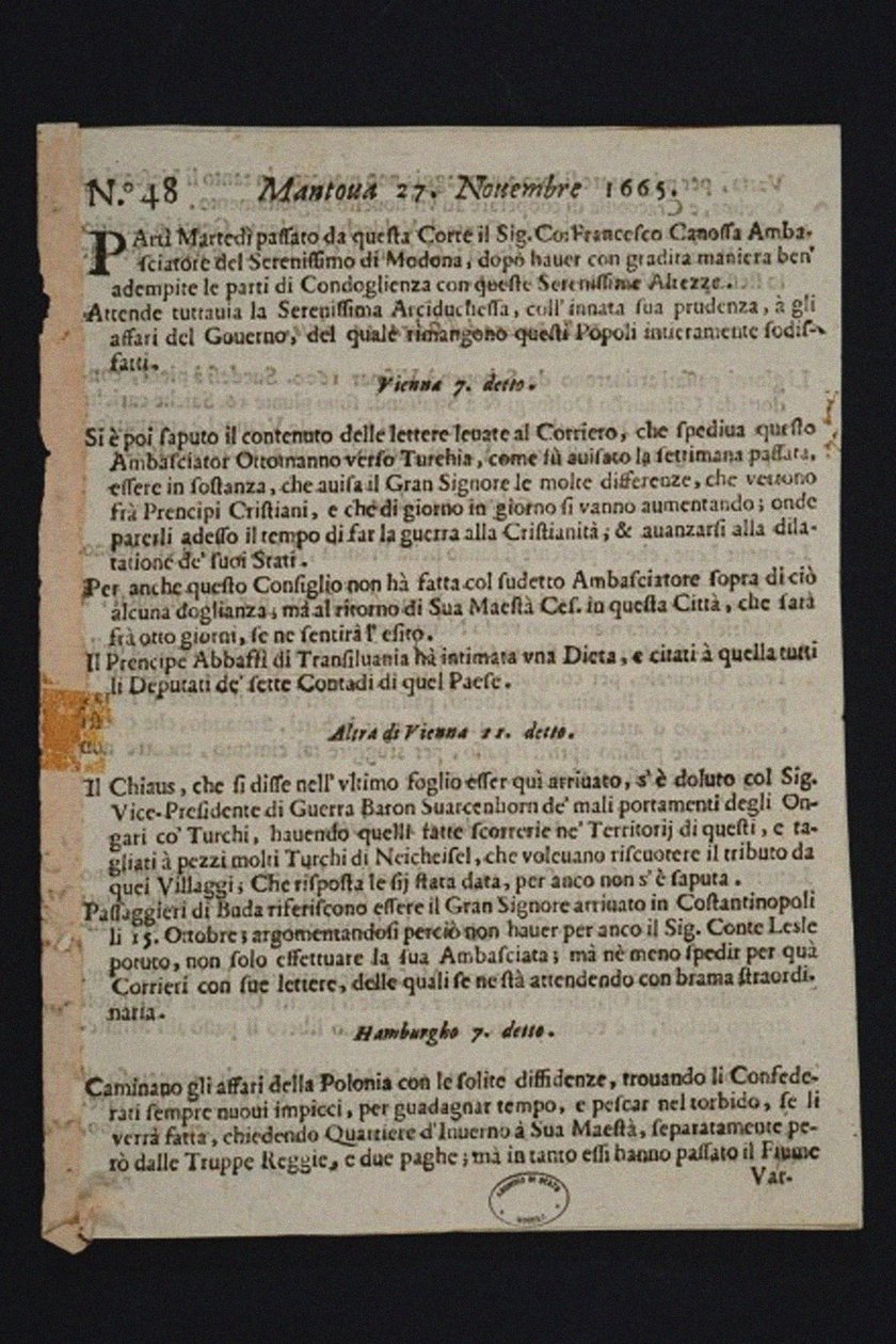Gazzetta di Mantova - ældste italienske avis, 1665 af Historic Object