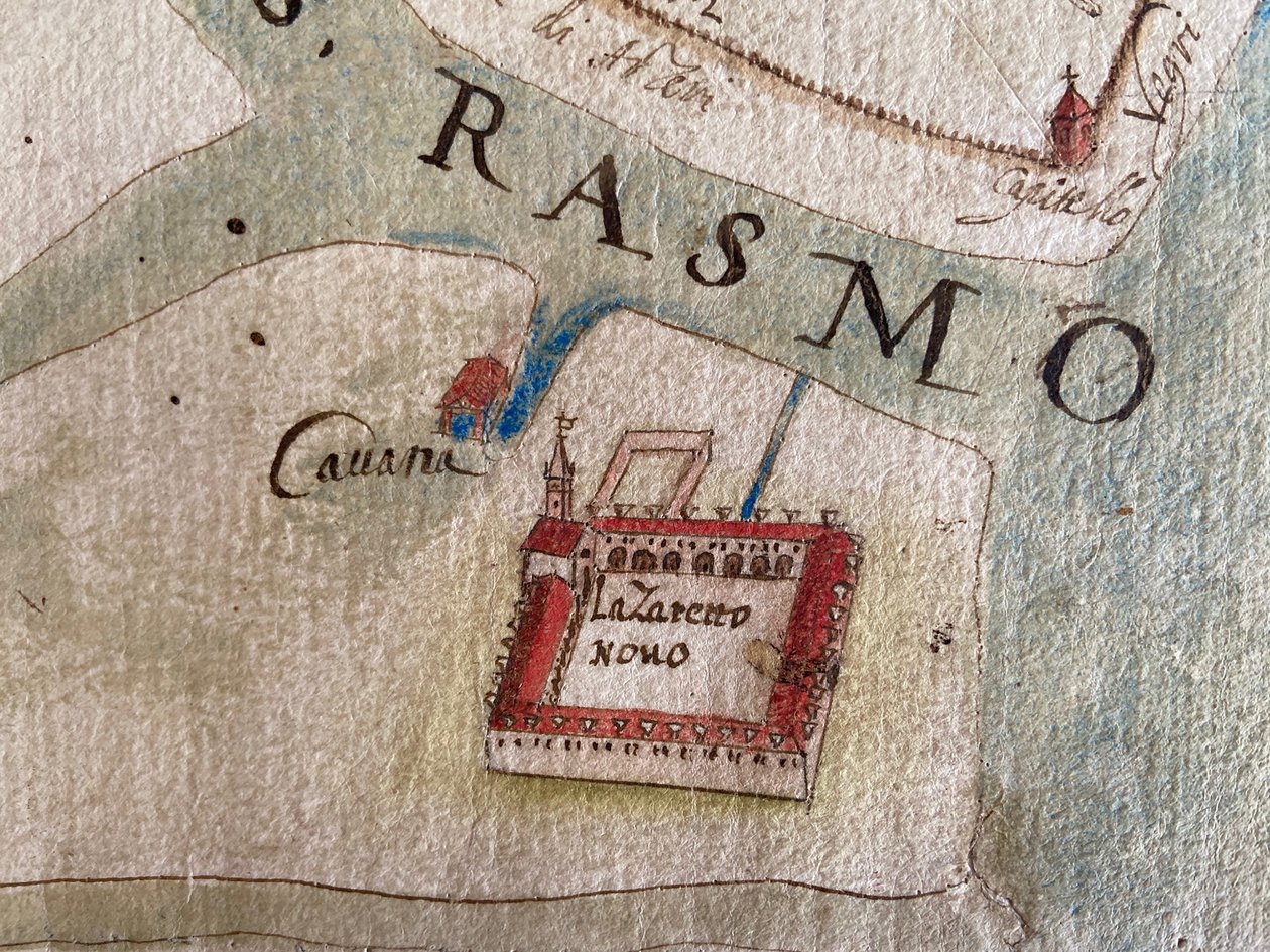 Lazzaretto Nuovo på et kort over det 17. århundrede. af Historical Document.