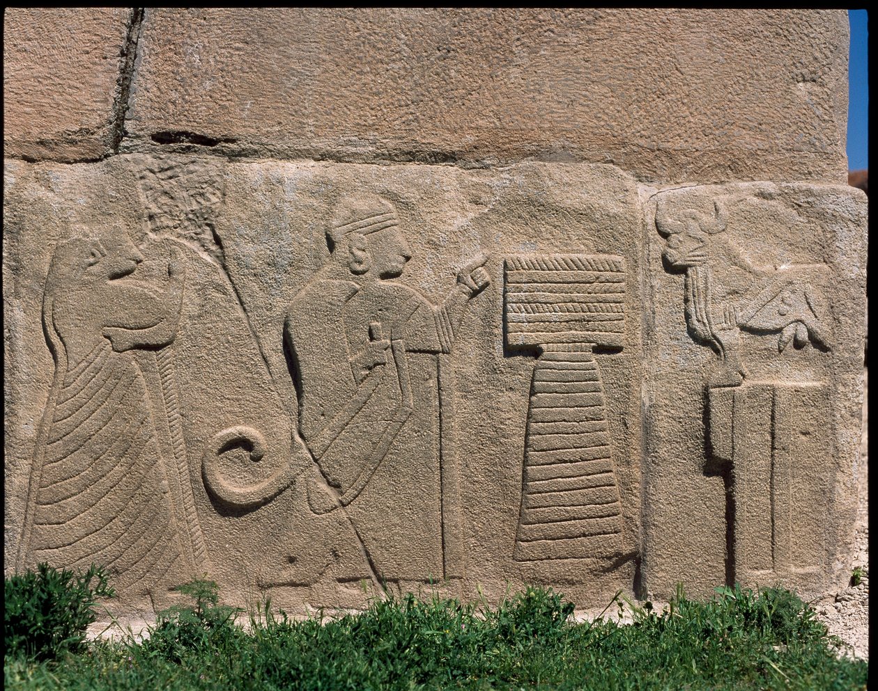 Udsigt over bunden af relieffer af Sfinxens port af Hittite Hittite