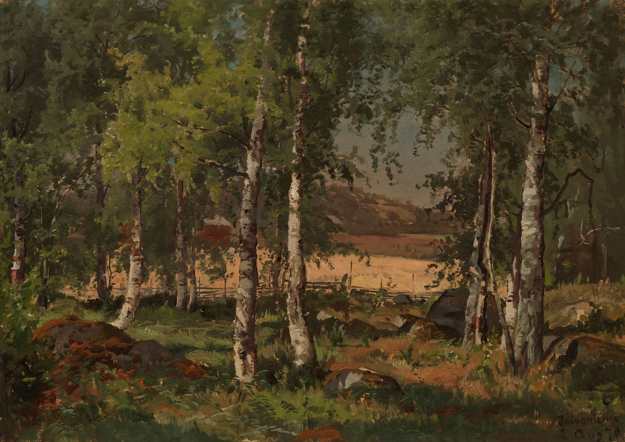 Landskab med birkelund og rugmark af Hjalmar Munsterhjelm