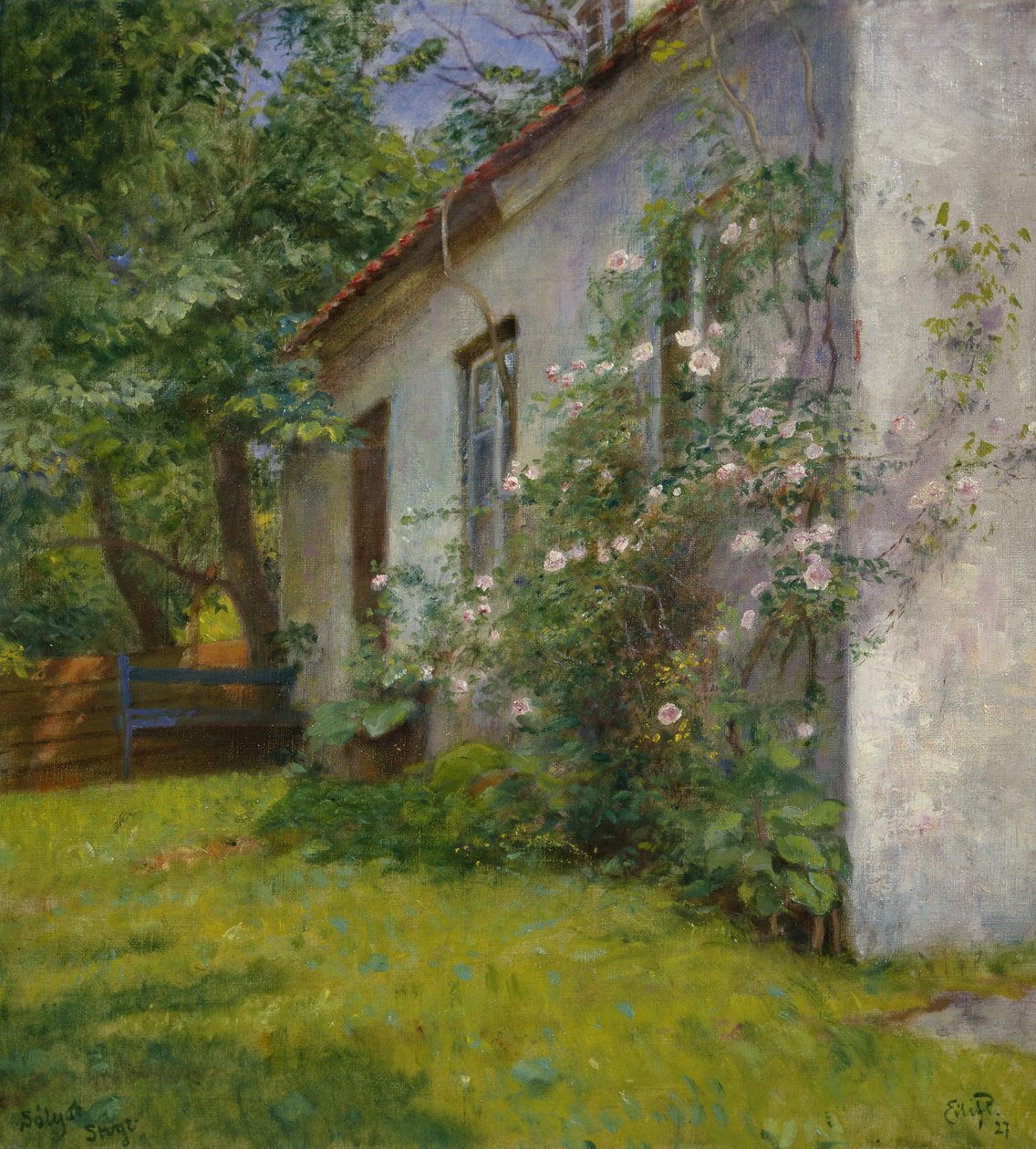 Hus med rosenbusk, Sandø af Hjalmer Eilif Emanuel Peterssen