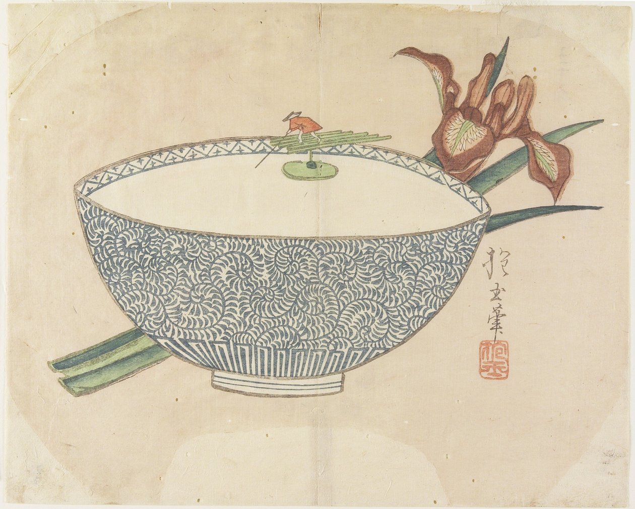(Skål med vand med lille bådmand, der flyder), ca. 1830 af Hogyoku