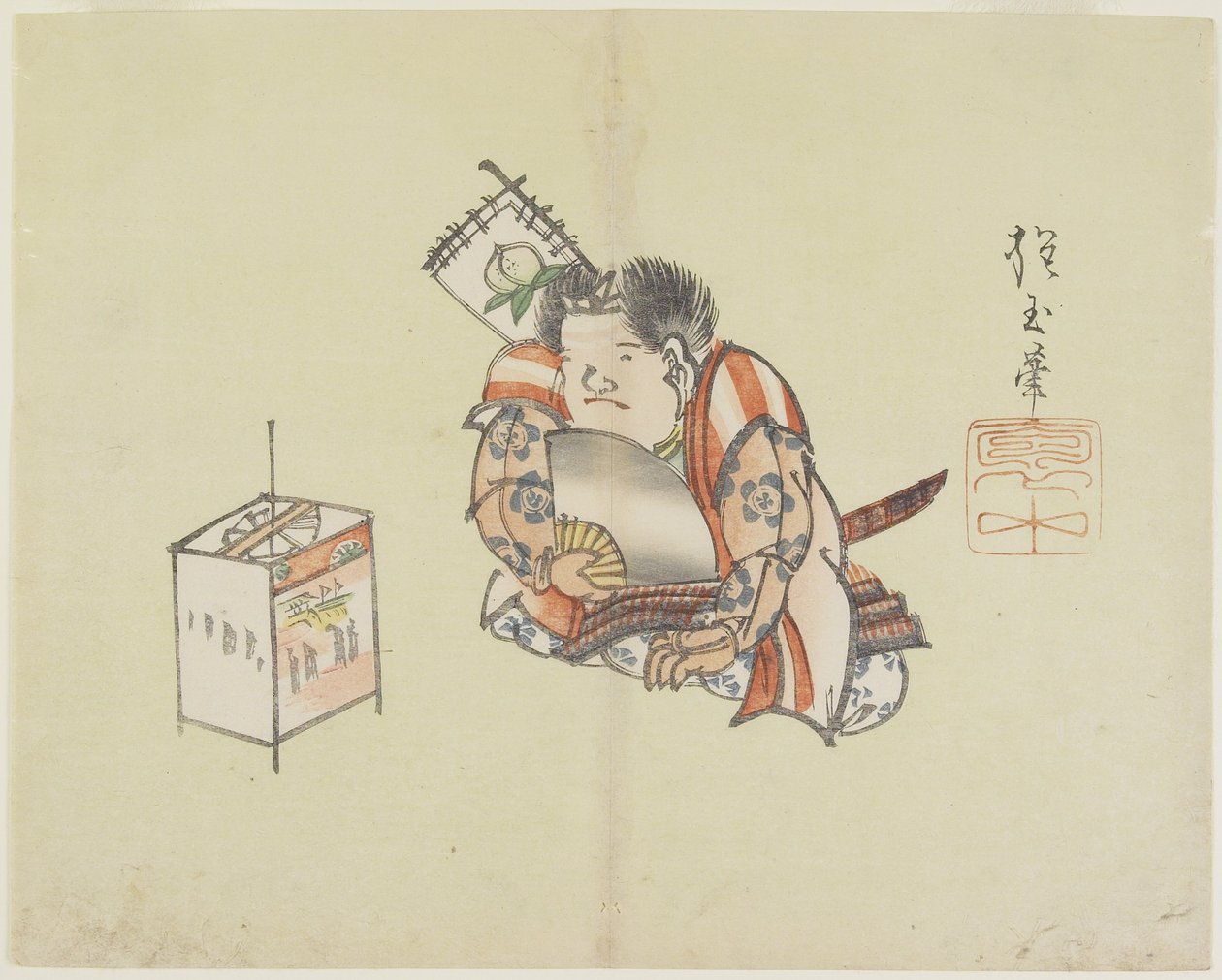 (Momotaro_ Brug af en ventilator), ca. 1830 af Hogyoku