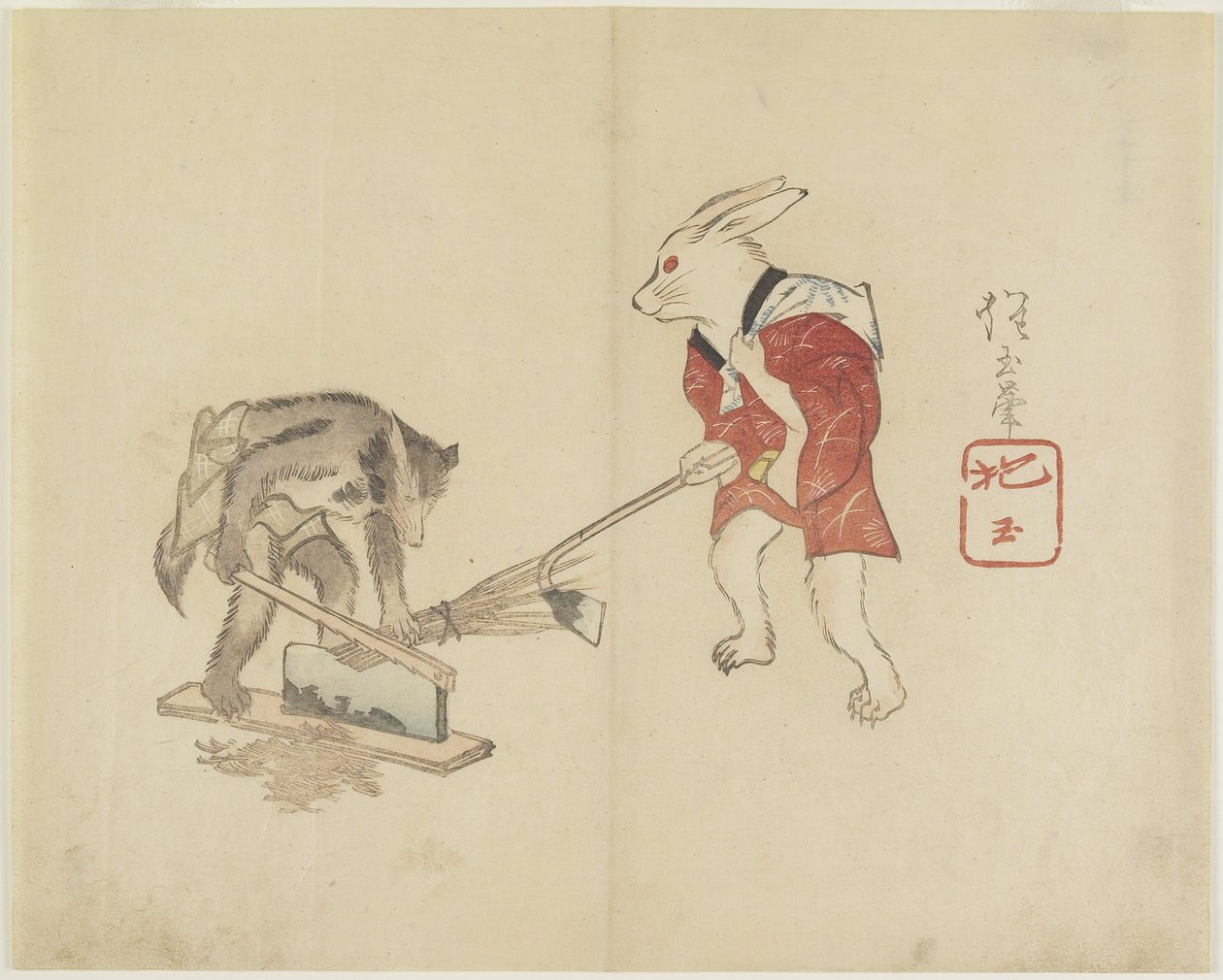 (Hakkehalm for kanin og vaskebjørn), ca. 1830 af Hogyoku