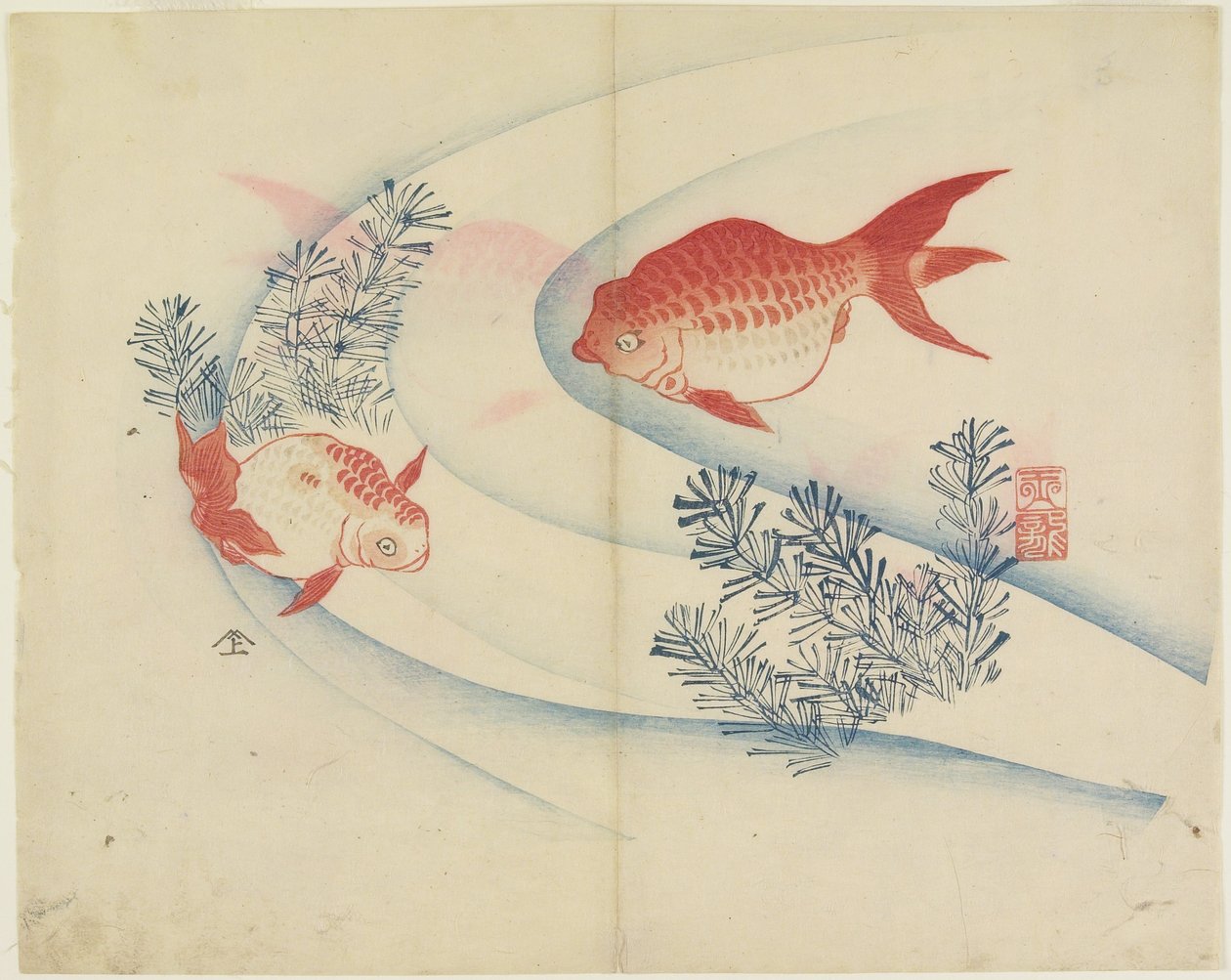 (To guldfisk i vand), ca. 1830 af Hogyoku