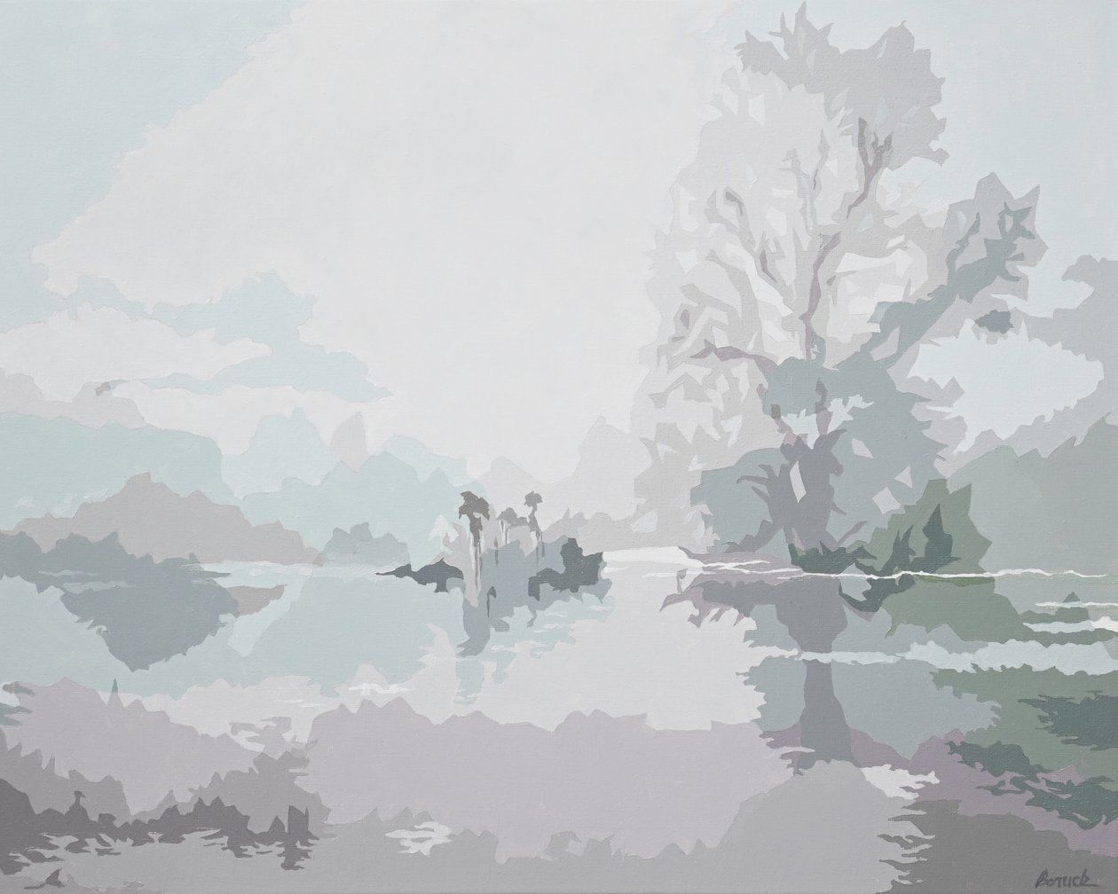 Misty Morning, 2024 (olie på lærred) af Holly Boruck