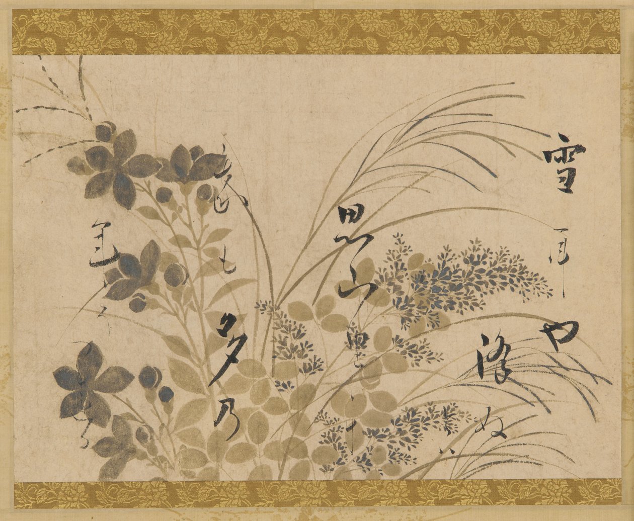Blomster, græsser og et digt, Edo-perioden, 1615-1637. af Hon