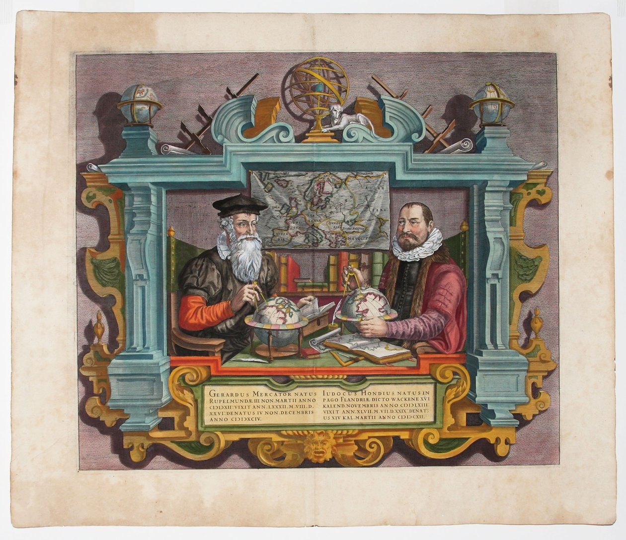 Dobbeltportræt af Gerardus Mercator 1512-1594 og Jodocus Hondius 1563-1612 af Hondius