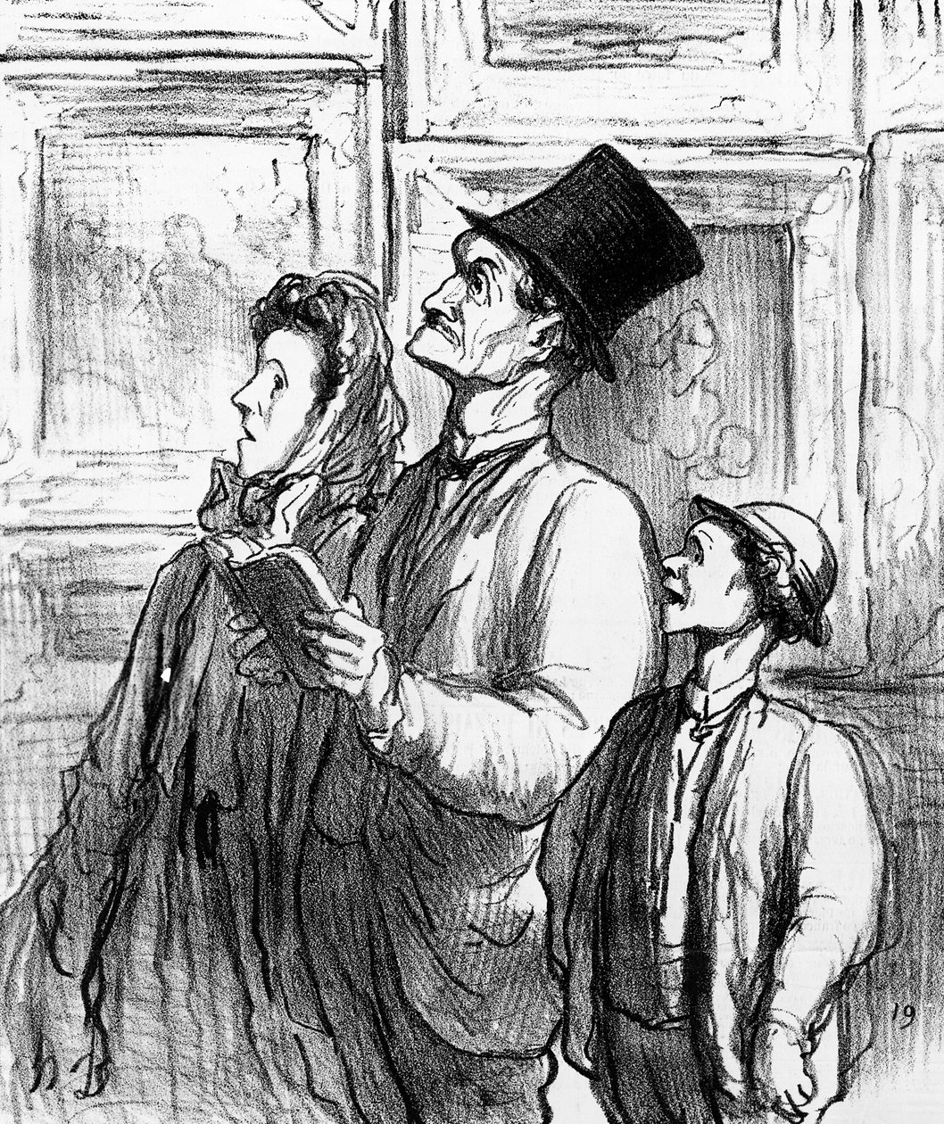 Familie besøger salonen i Paris i 1863 og kommenterer maleriet 