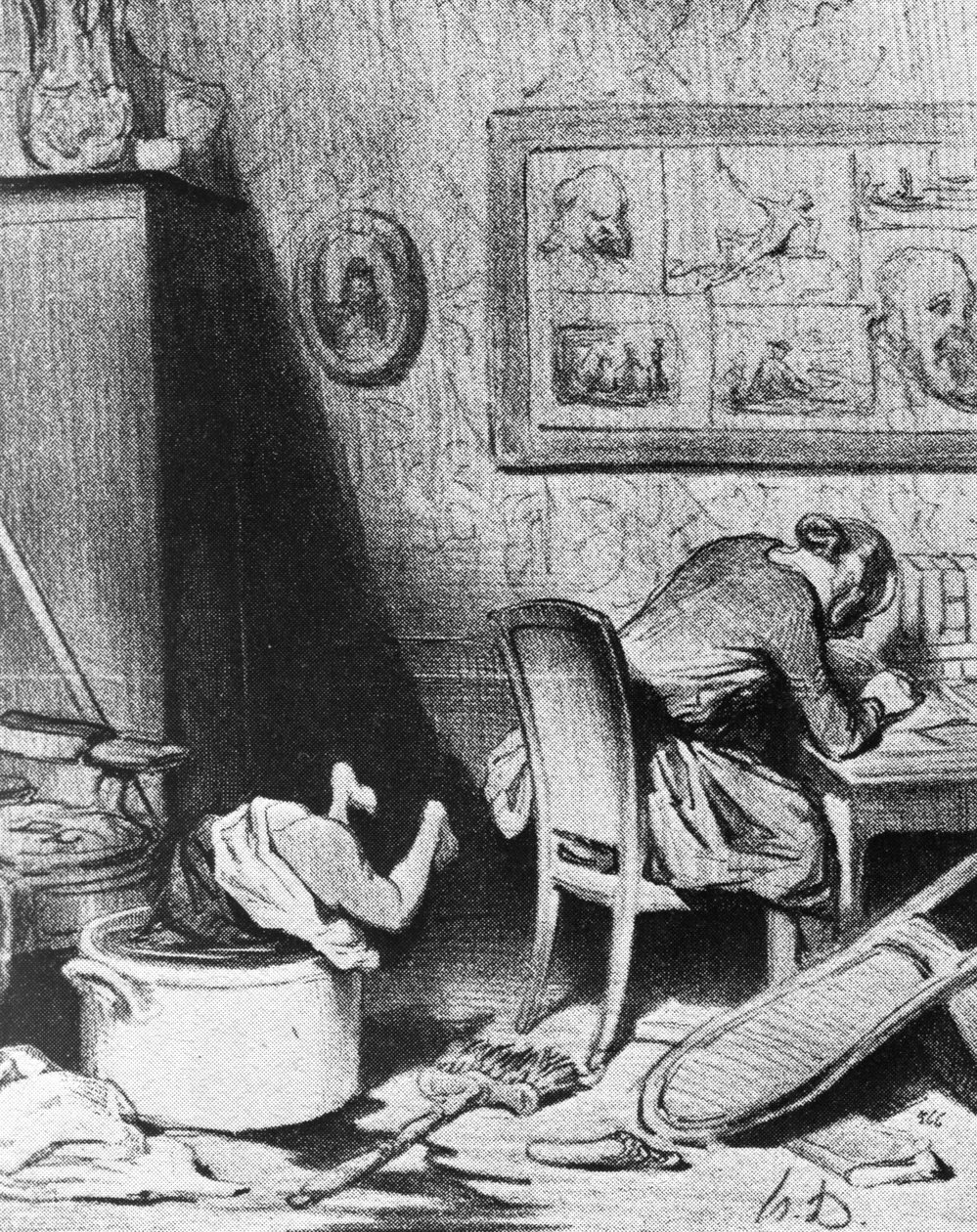 Kvindelig forfatter forsømmer sin familie af Honoré Daumier