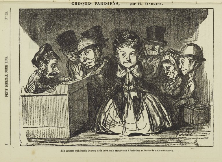 Hvis tålmodigheden var forsvundet over hele verden, ville man helt sikkert finde det igen på en busstation i Paris af Honoré Daumier