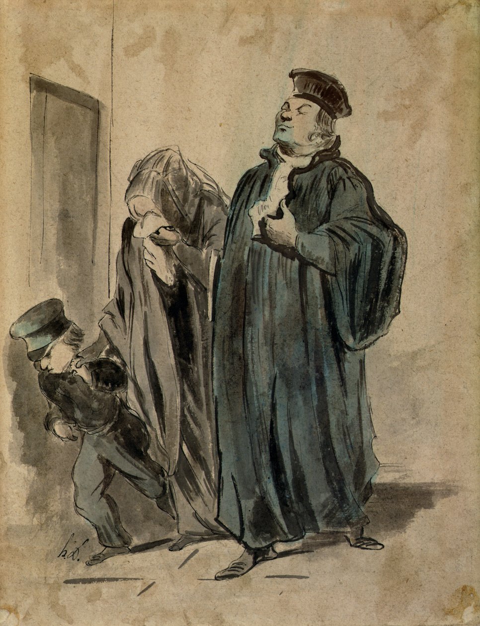 Dommer, kvinde og barn (blæk på papir) af Honoré Daumier