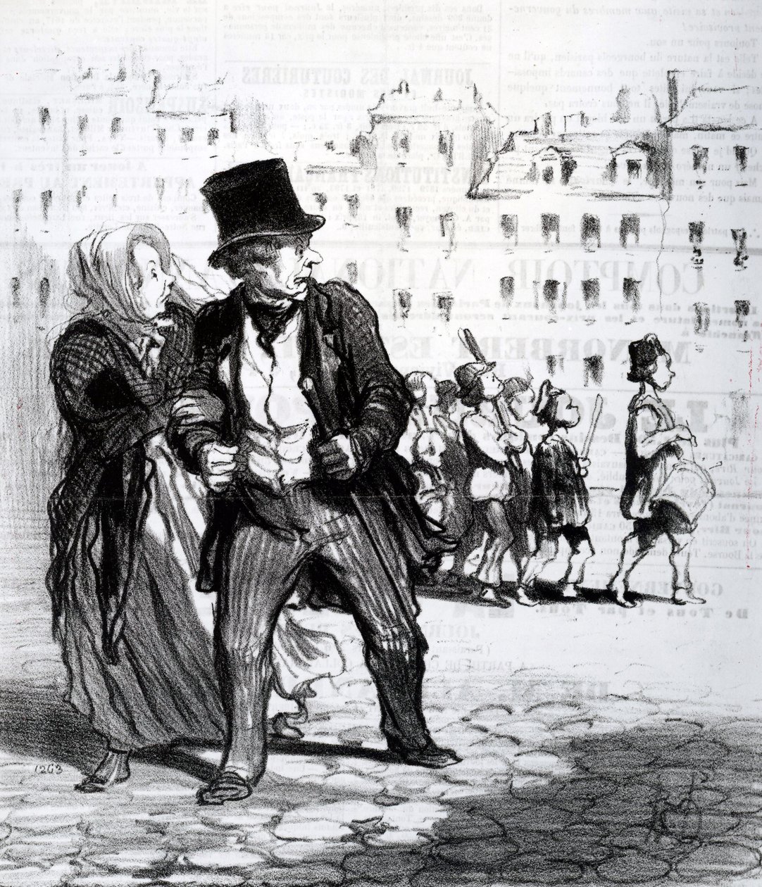 Le Alarmistes et les Alarmes, Illustration fra "Le Charivari", 1848 (litografi) af Honoré Daumier