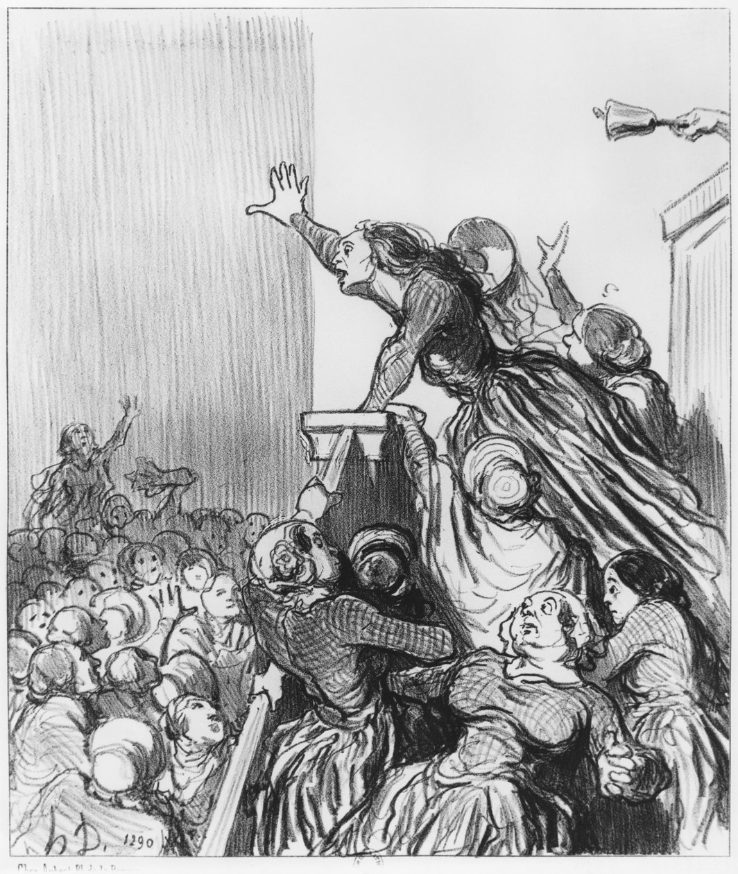 Serien "Les Divorceuses", planche 1, illustration fra "Le Charivari", 4. august 1848 af Honoré Daumier