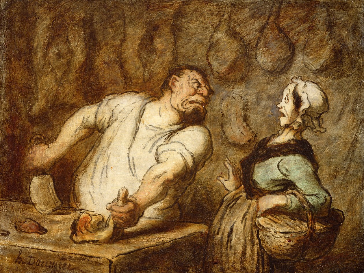 Slagteren, Montmartre-markedet, ca. 1857-58 af Honoré Daumier