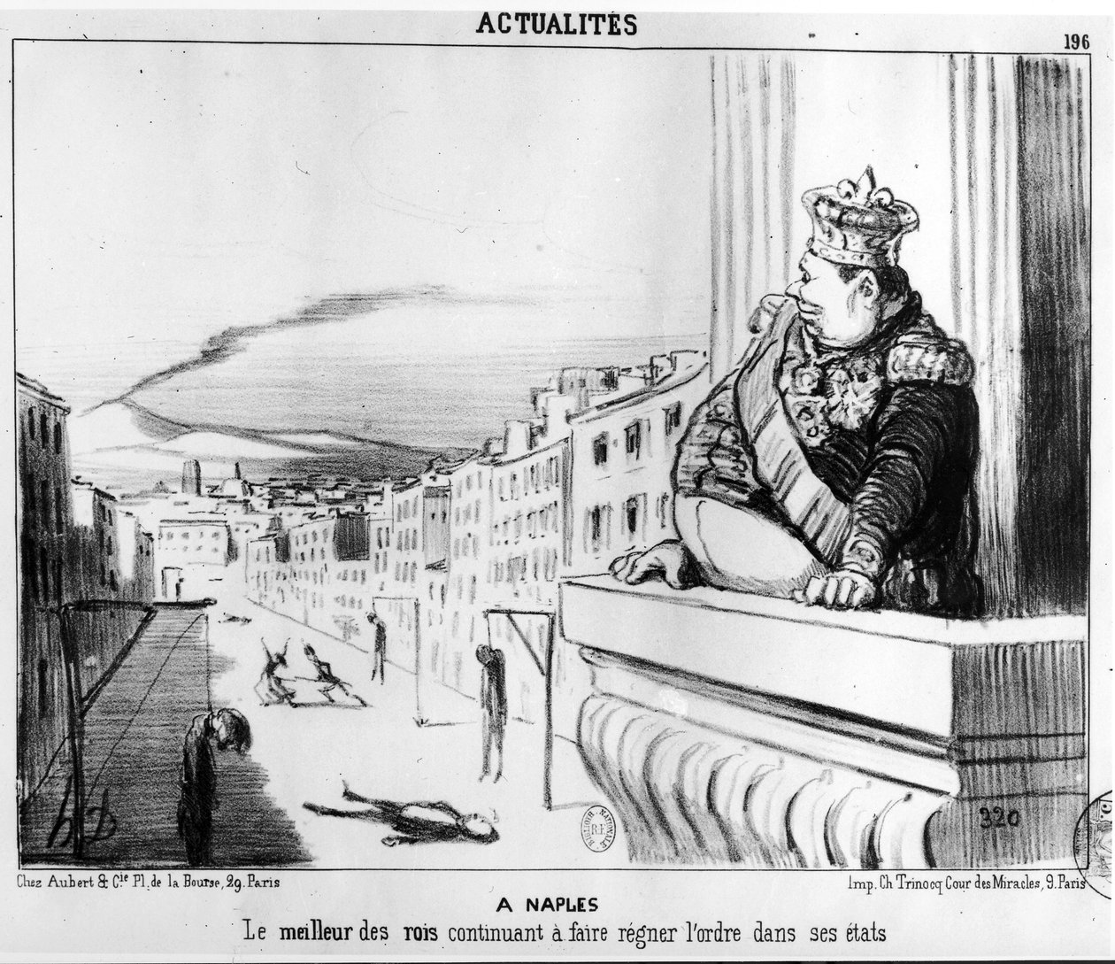 Kongen fortsætter med at regere med orden over sine to stater, Napoli af Honoré Daumier