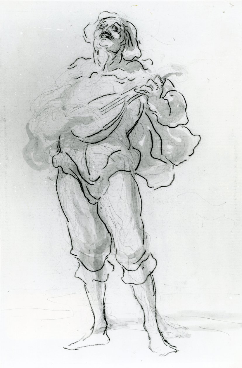 Lutespilleren (pen og blæk) af Honoré Daumier