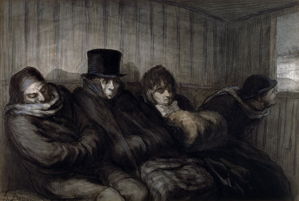 Den anden klasses vogn, 1864 (wc, blækvask og trækul på papir) af Honoré Daumier