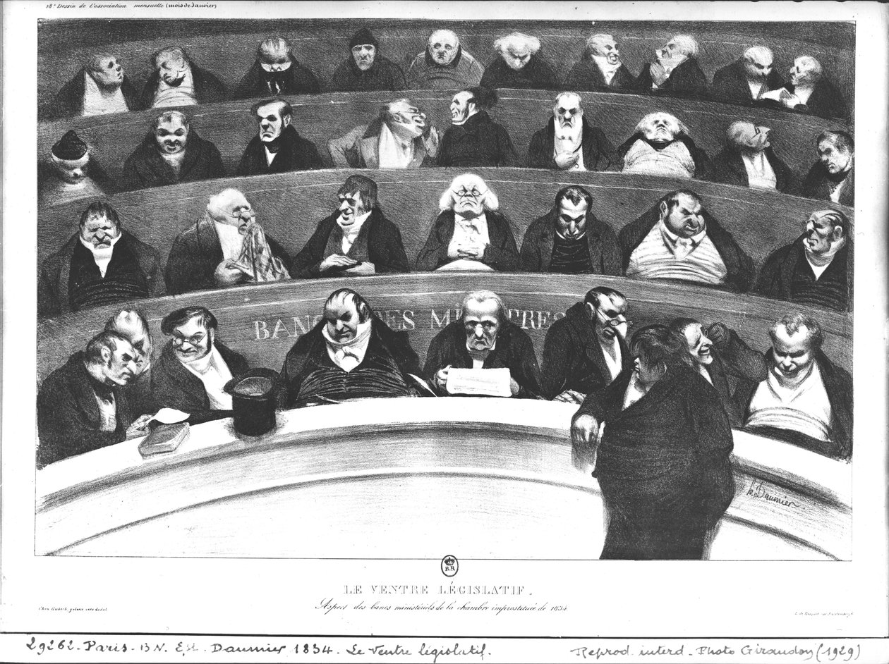 Den lovgivende forsamlings mave, ministerbænkene af 1834 af Honoré Daumier
