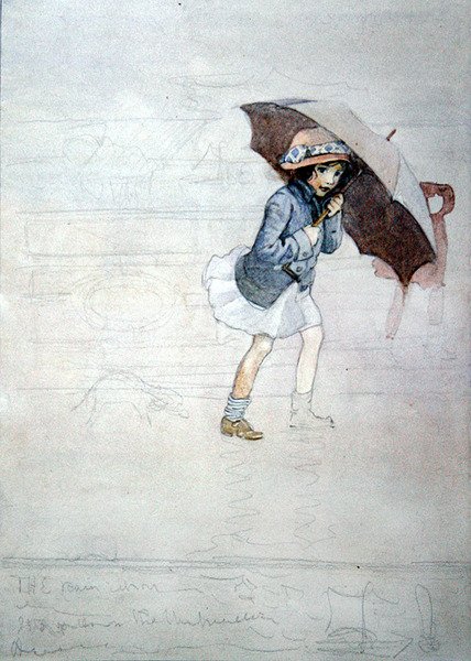 The Rain (akvarel med kropsfarve og blyant på papir) af Honor Charlotte Appleton