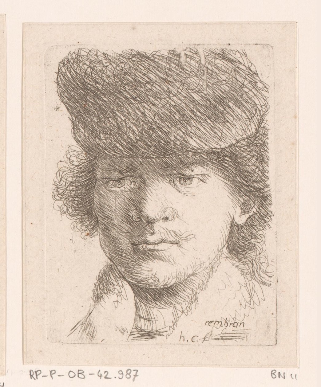 Portræt af Rembrandt med høj hat af Honoré Coussin