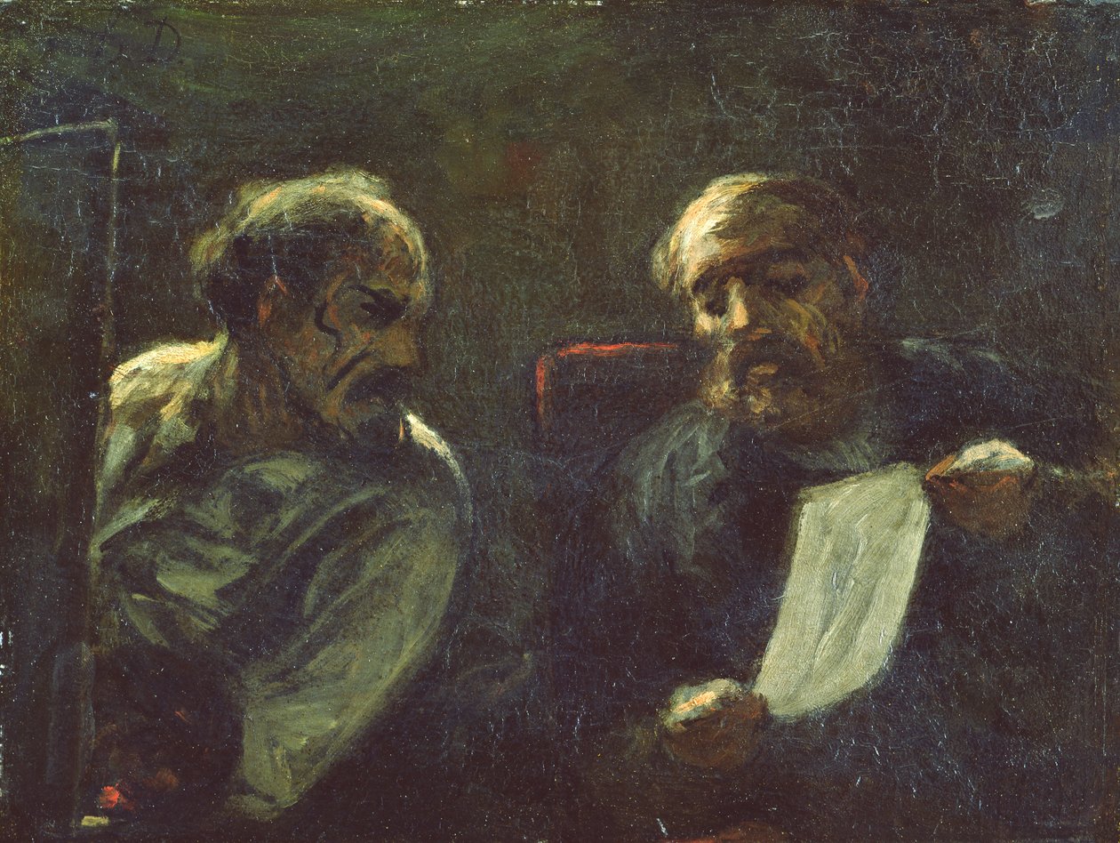 En diskussion i studiet, 1852-55 af Honoré Daumier