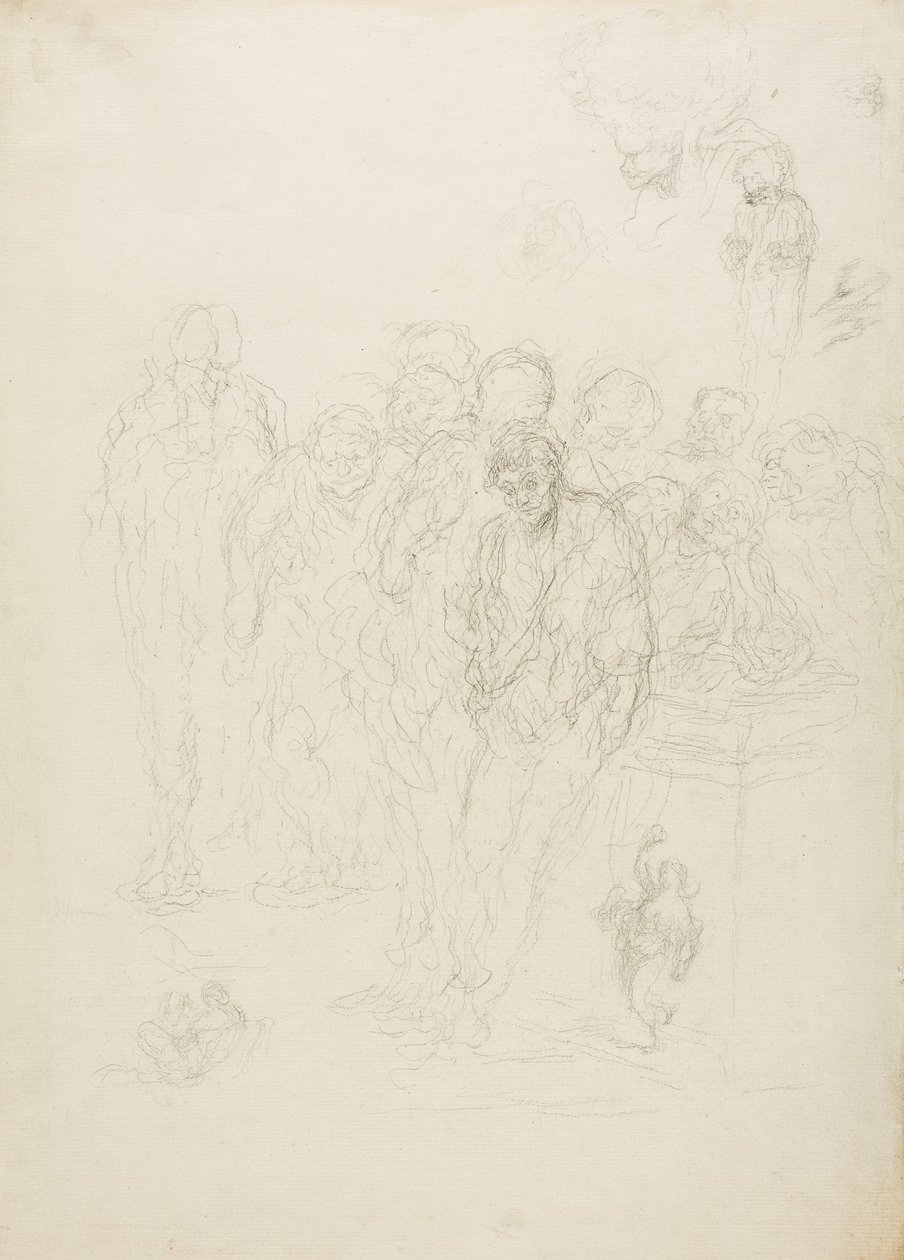 En gruppe mænd og andre skitser, 1857 af Honoré Daumier