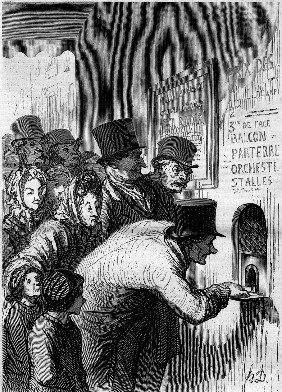 Et teatervindue. Tegnefilm af Honore Daumier (1808-1879). Indgravering i "" Le Monde Illustré"" nr. 269 af 7. juni 1862. af Honoré Daumier