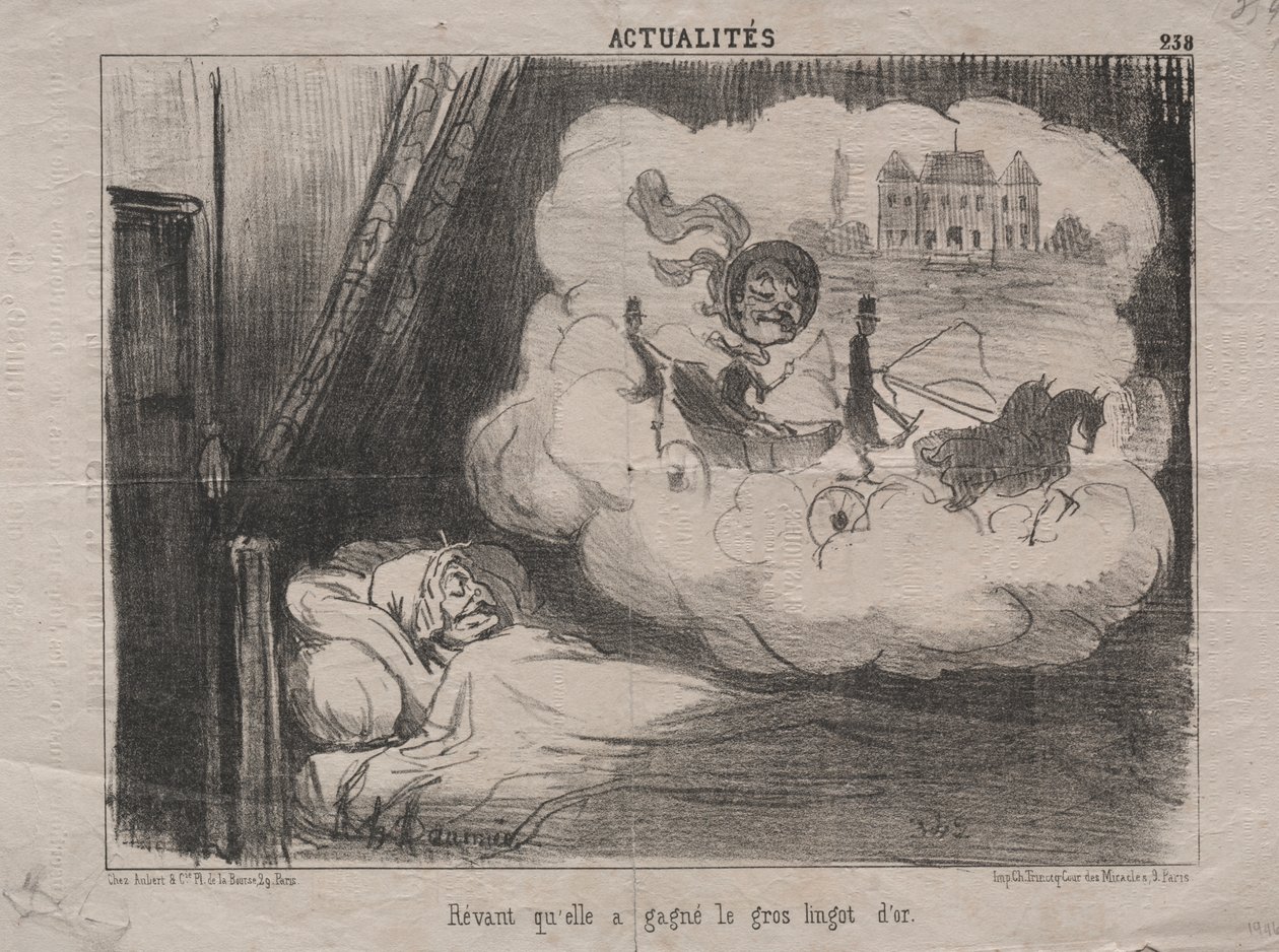 Aktualiteter (nr. 238): Drømmer om, at hun havde vundet mange guldbarrer af Honoré Daumier