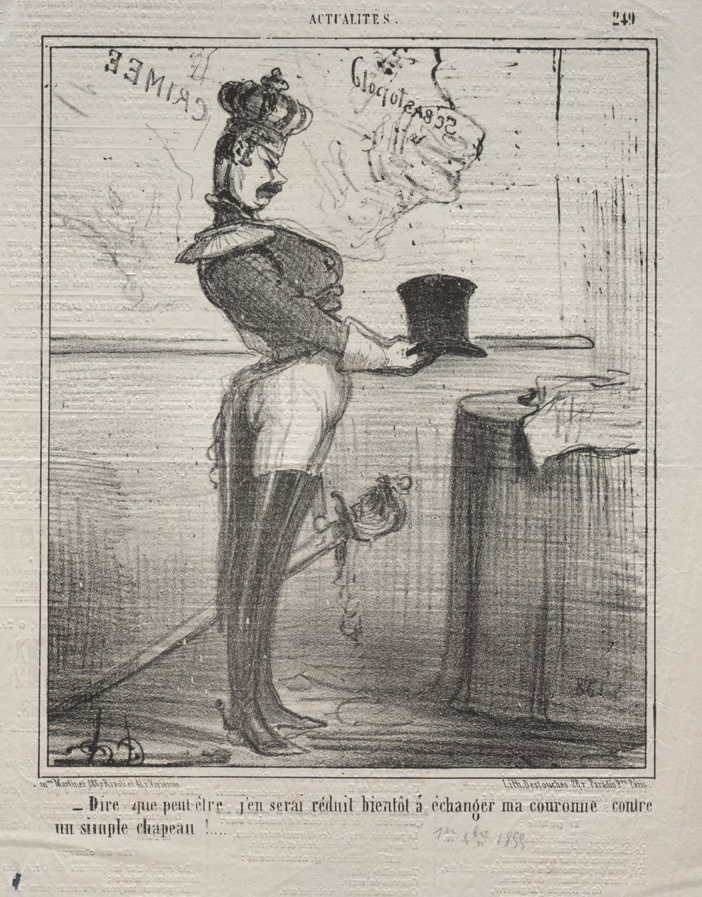 Aktualiteter (nr. 249): De siger, at jeg snart vil blive reduceret til at bytte min krone ud med en simpel hat! af Honoré Daumier