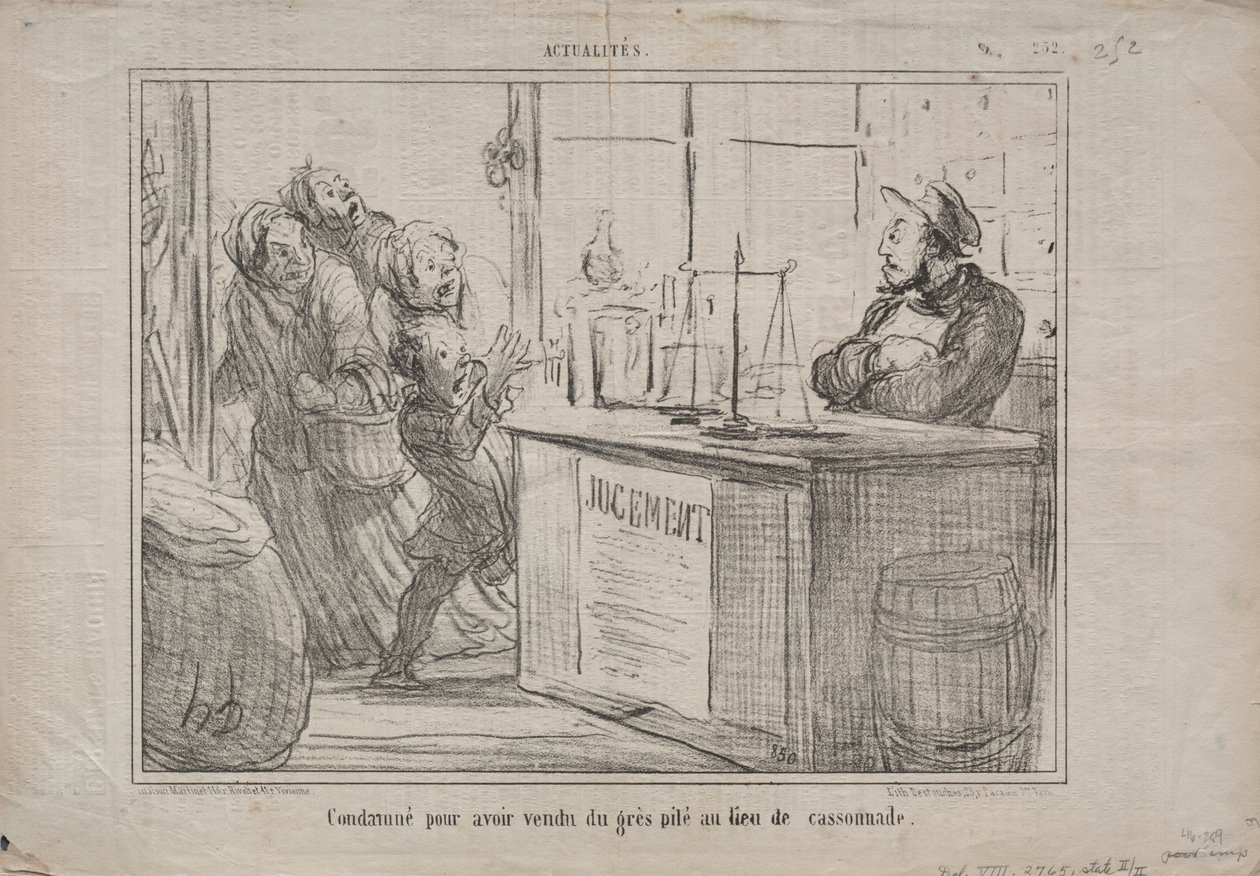 Aktualiteter (nr. 252): Dømt for at have solgt en bunke sand i stedet for fugtigt brun farin af Honoré Daumier