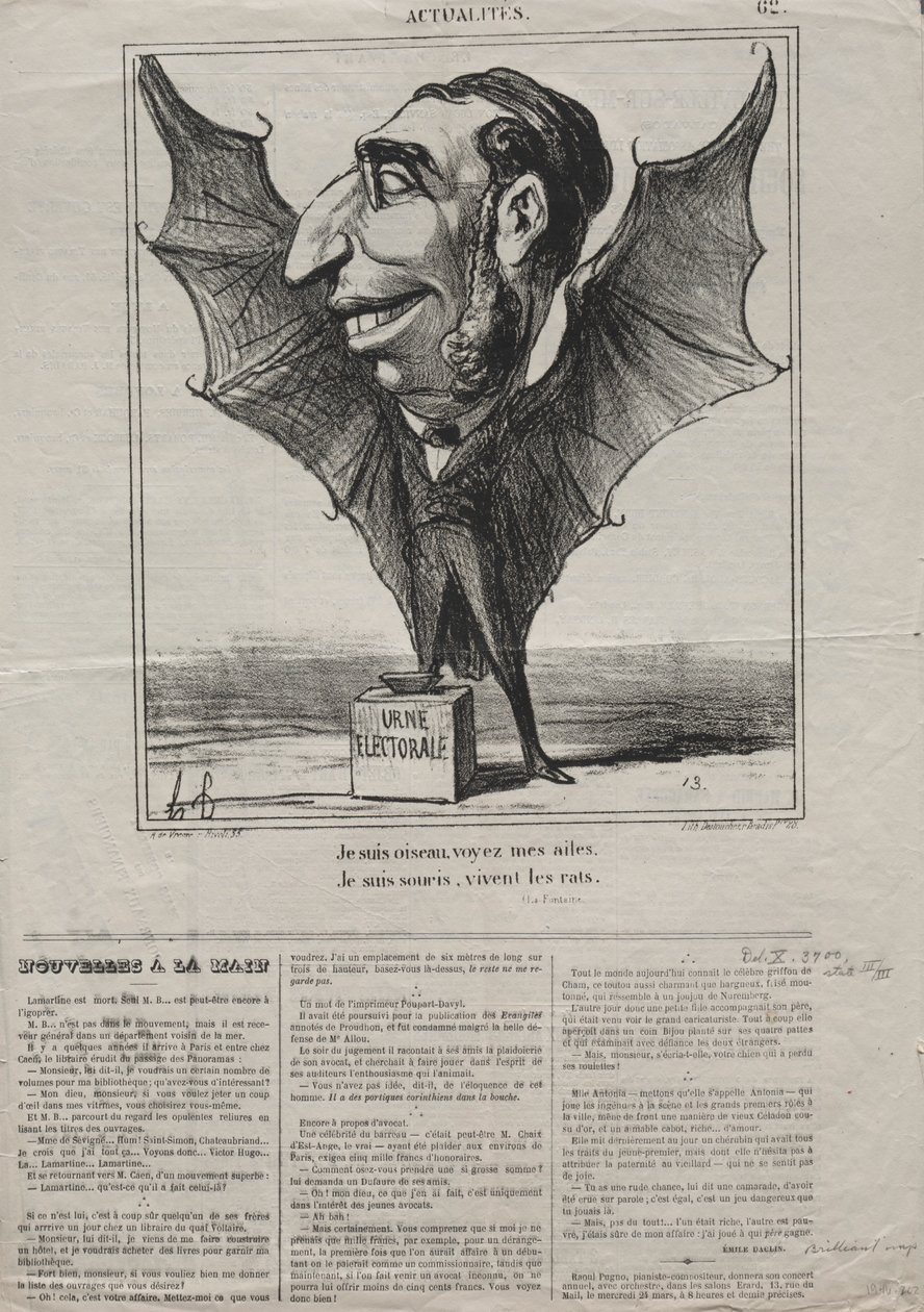Aktualitet nr. 62: Jeg er en fugl, se mine vinger..., 1869. af Honoré Daumier