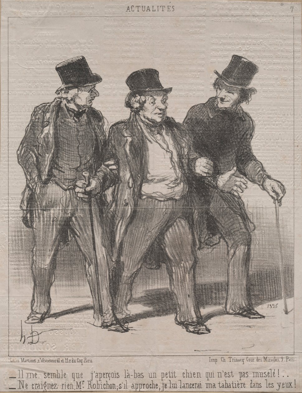 Aktualitet nr. 7: Det forekommer mig, at jeg lægger mærke til en lille hund der, som ikke har mundkurv!..., 1852. af Honoré Daumier