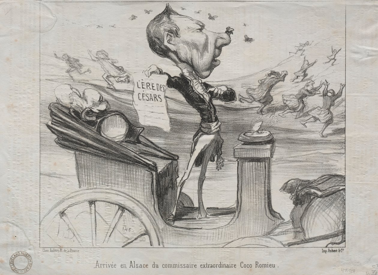 Aktualiteter nr. 81: Ankomsten til Alsace af den ekstraordinære kommissær, Coco Romieu, 1850. af Honoré Daumier