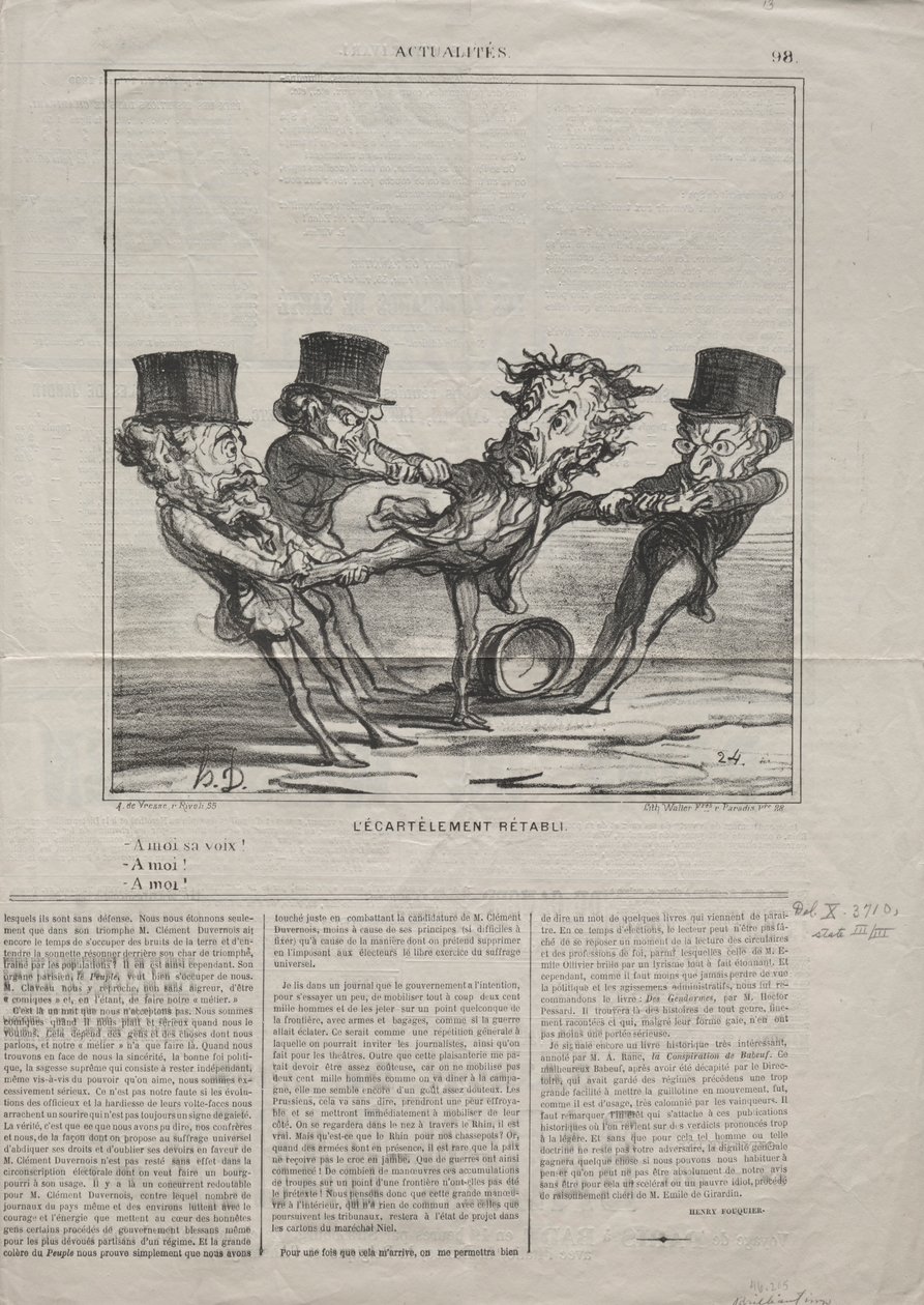 Aktualiteter nr. 98: Fjerdingen genindført, 1869. af Honoré Daumier