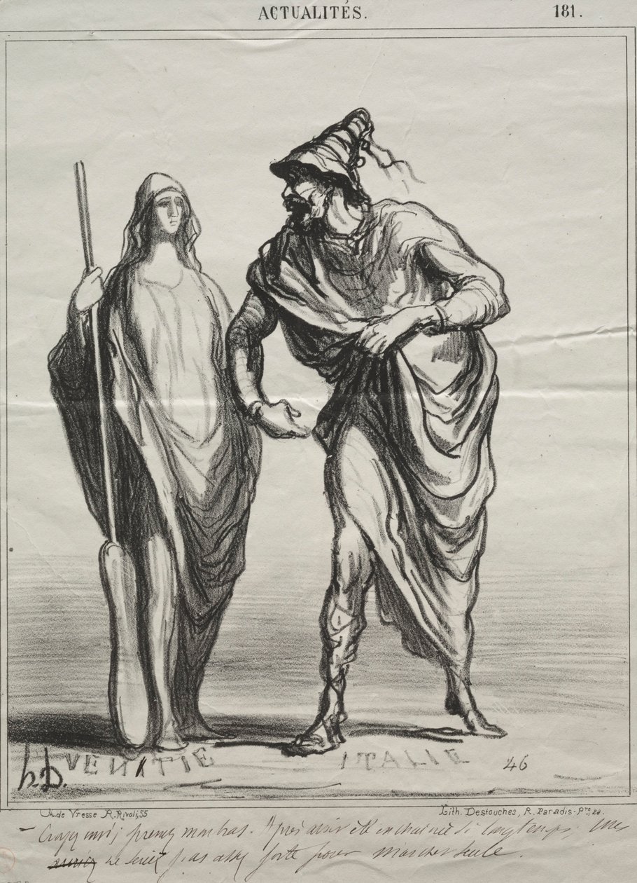 Aktualiteter, plade 181: Hvad tager du mig for! Tag min arm, 1866. af Honoré Daumier